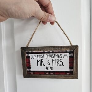 Plaid "Our First Christmas as Mr. & Mrs. 2020" Hanging Sign Ornament